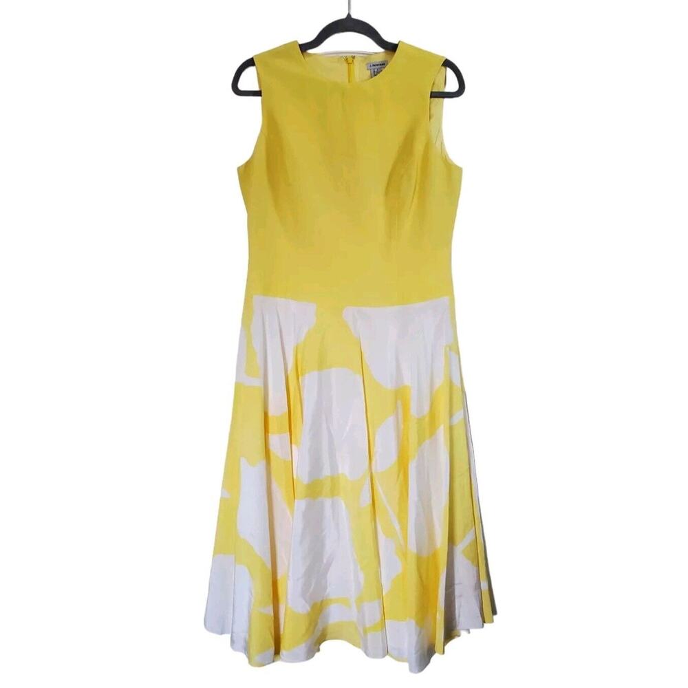 J. Peterman Silk Blend Sunny Yellow Sleeveless Retro Midi Dress, Size 8
